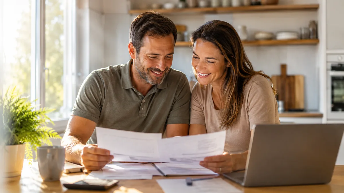 A couple reviewing their financial options together at home