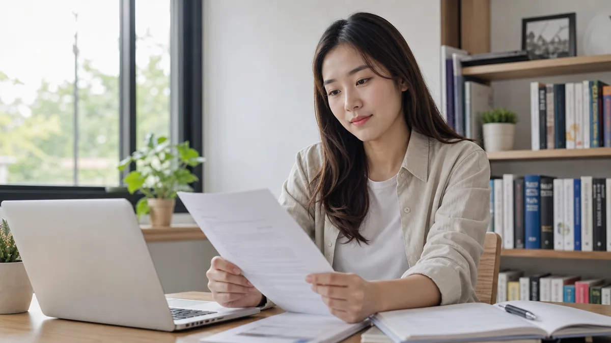Young woman reviewing student loan options on a laptop